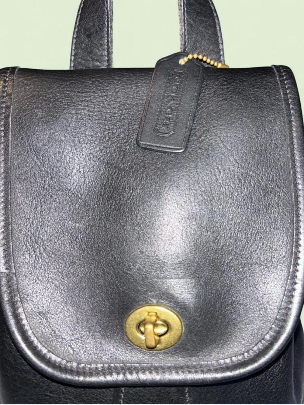 VTG COACH 9960 Black Leather Backpack Turnlock